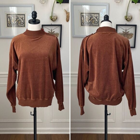 Vintage 80s Gloria Vanderbilt Brown Velour Mock Neck Pullover M - Picture 1 of 7